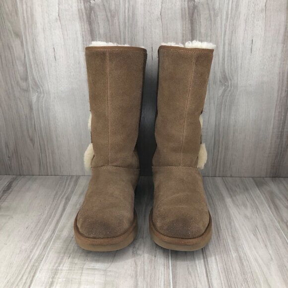 UGG Boots Womens 6 Klea Brown Suede Slip On Winter Shearling Lined - Picture 5 of 10